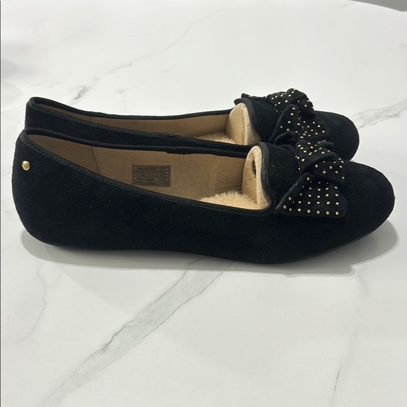 UGG Women's Black Suede Flats with Bow - Picture 2 of 5